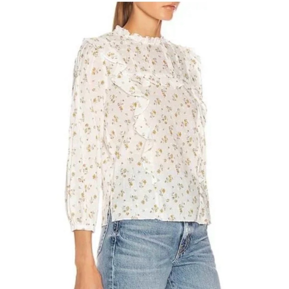 Veronica Beard Floral Ruffle Blouse - White